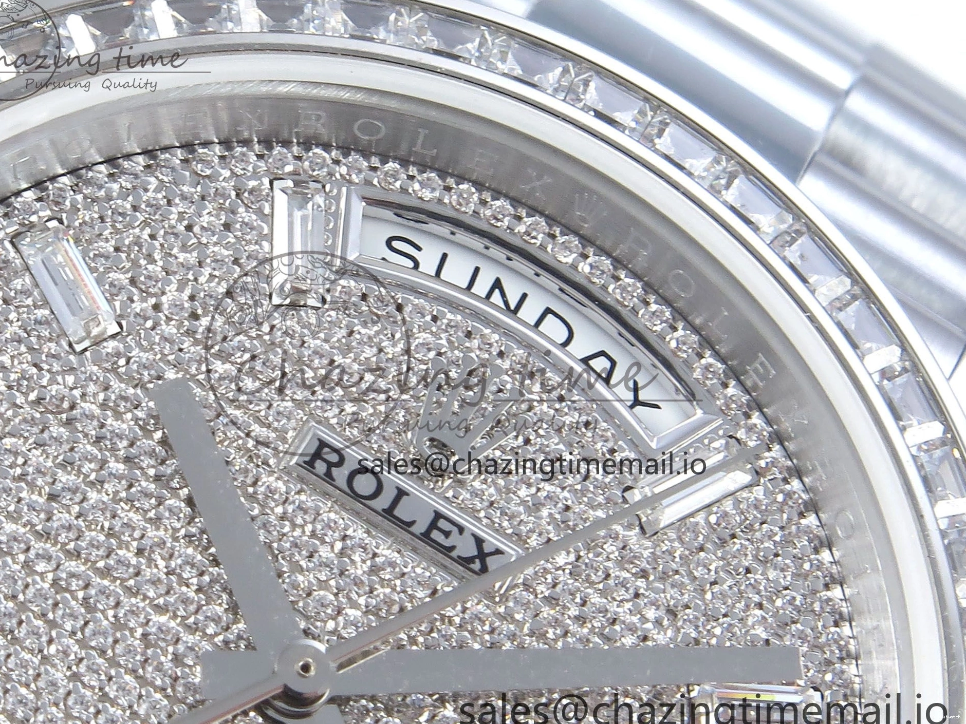 SS DayDate 1:1 Best Bezel QF A2836 40 Diamonds on Weight) Bracelet V5 (Gain Blue President Dial Diamonds Edition 0504